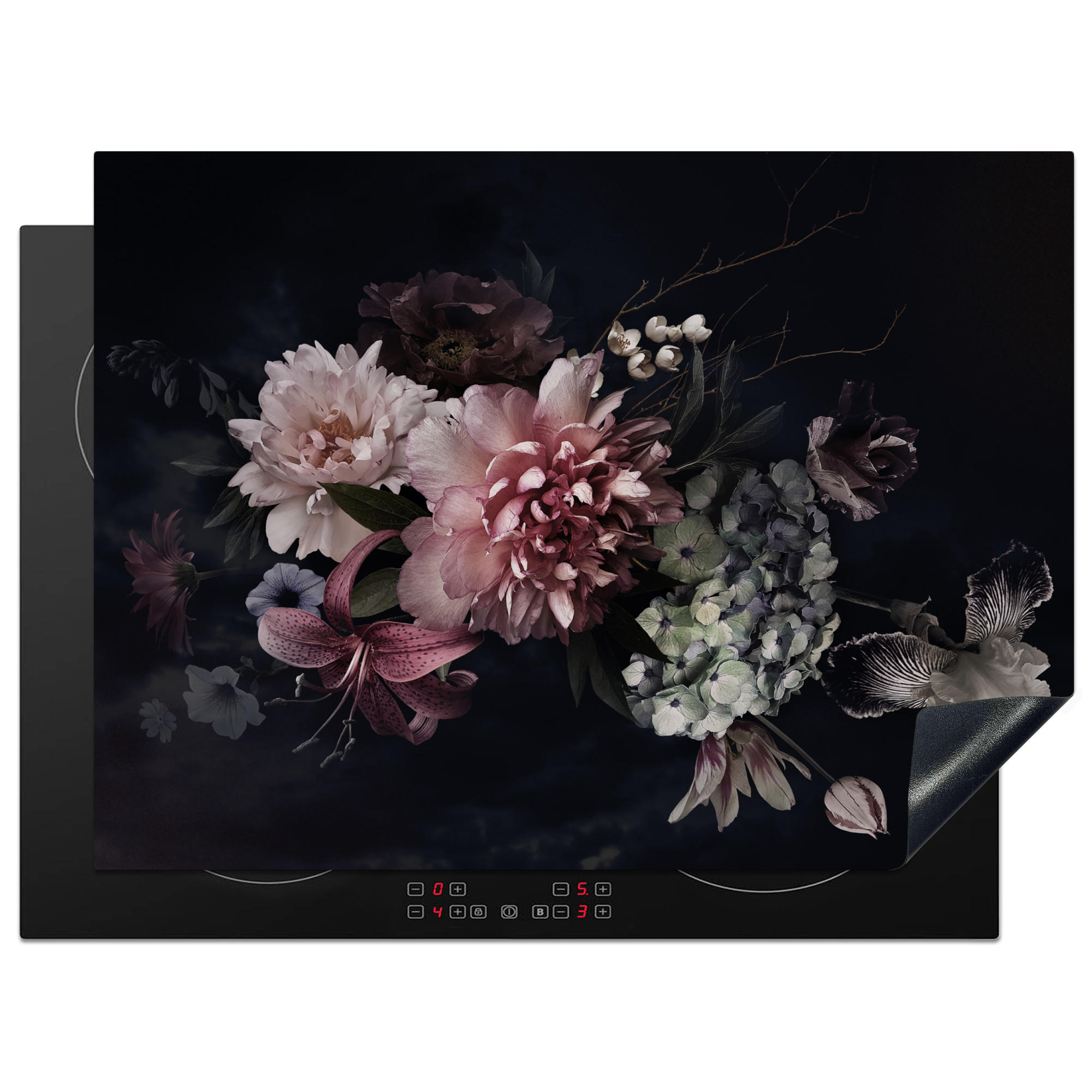 HERDABDECKPLATTE Blumen - Vintage - Pastell - Rosa - Weiß 70x52 cm - Altrosa, Kunststoff (70/0.2/52cm) - MuchoWow