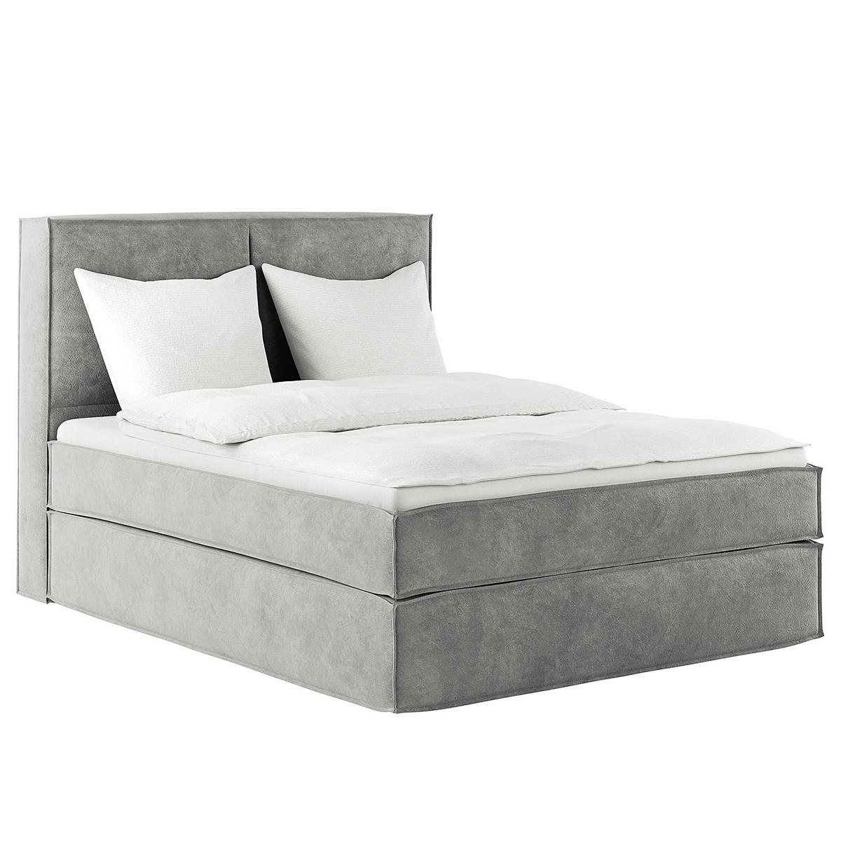 BOXSPRINGBETT mit Kopfteil - Premium - Hellgrau, Textil (140/200cm) - home24