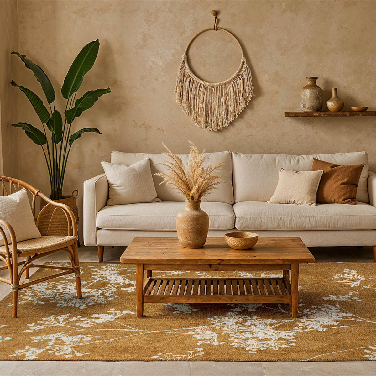 TEPPICH Parsley Herbarium 80/150 cm - Goldfarben, Textil (80/150cm) - Lola&Moi