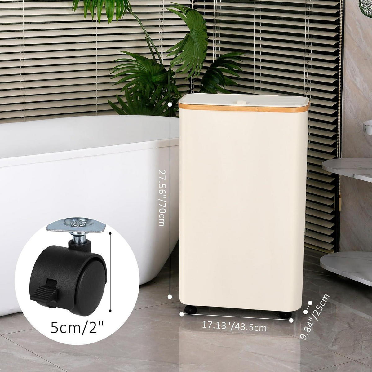 WÄSCHEKORB mit Rollen 75L Beige - Beige, Textil (25/70/43.5cm)