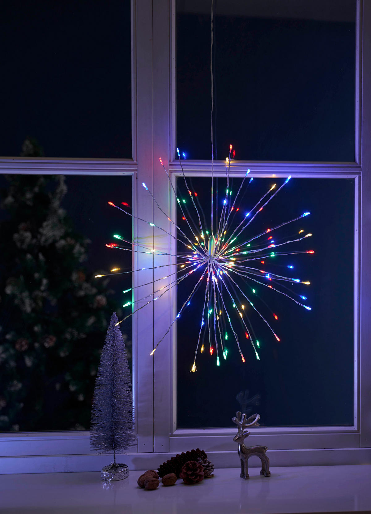 EISKRISTALLLEUCHTE - 90 LEDs Ø50cm für Innen und Außen mit Timerfunktion und silbernem Gestell - Silberfarben, Kunststoff (25/25/25cm) - Northpoint