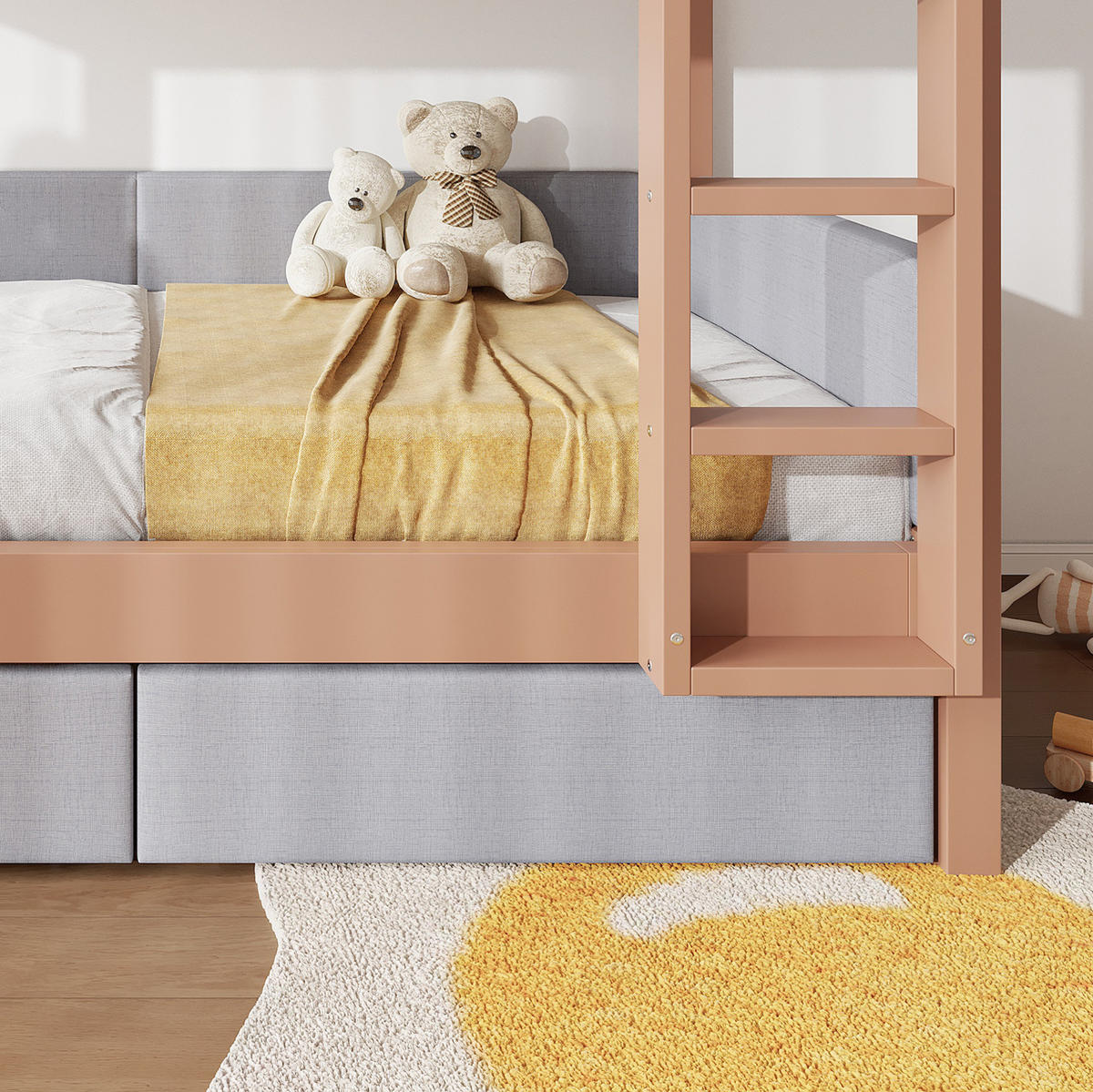 ETAGENBETT 90/200 cm Grau/Natur mit 2 Schubladen und gerader Treppe - Grau, Holz (90/200cm) - Flora Grace