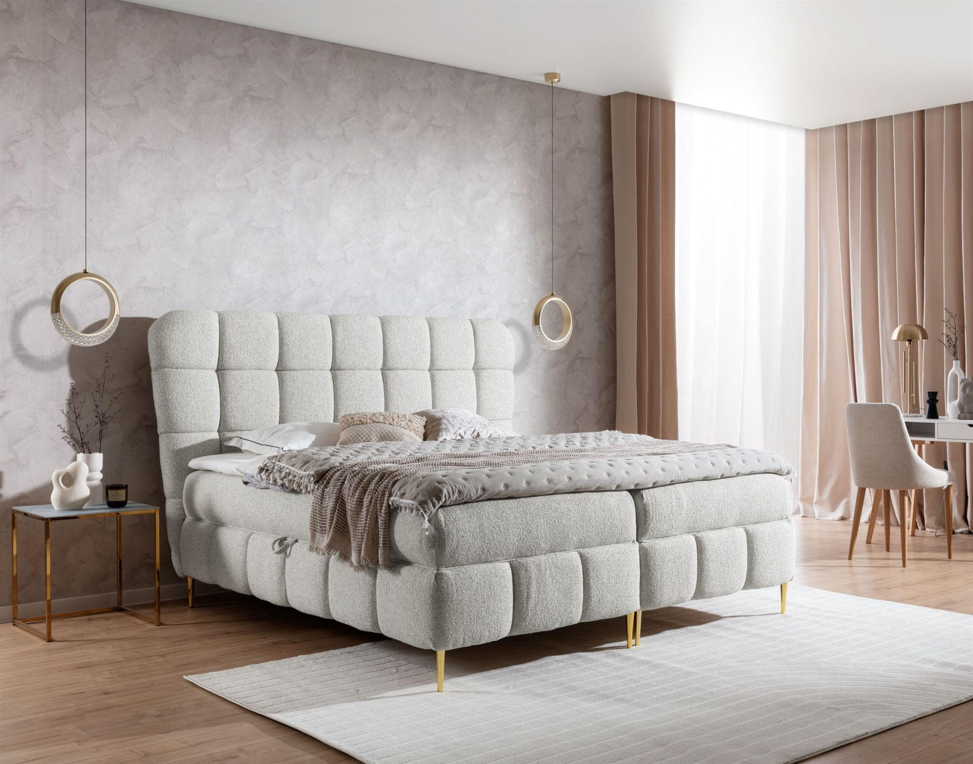 BOXBETT Grazia In Corbett - Creme, Holzwerkstoff/Textil (140/200cm) - Fun Möbel