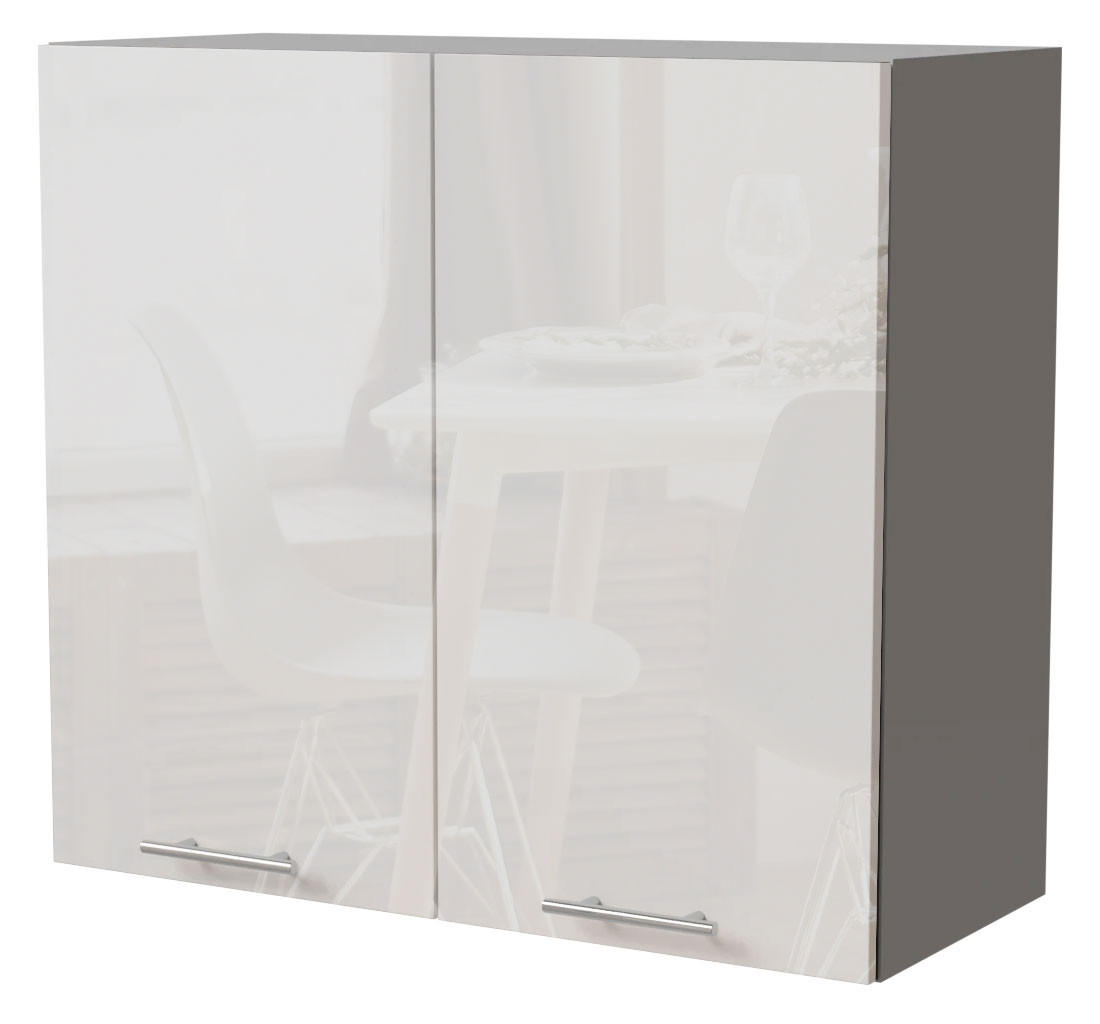 Feldmann-Wohnen Küchenhängeschrank Weiß Hochglanz, Grau 80x72x32.5 cm