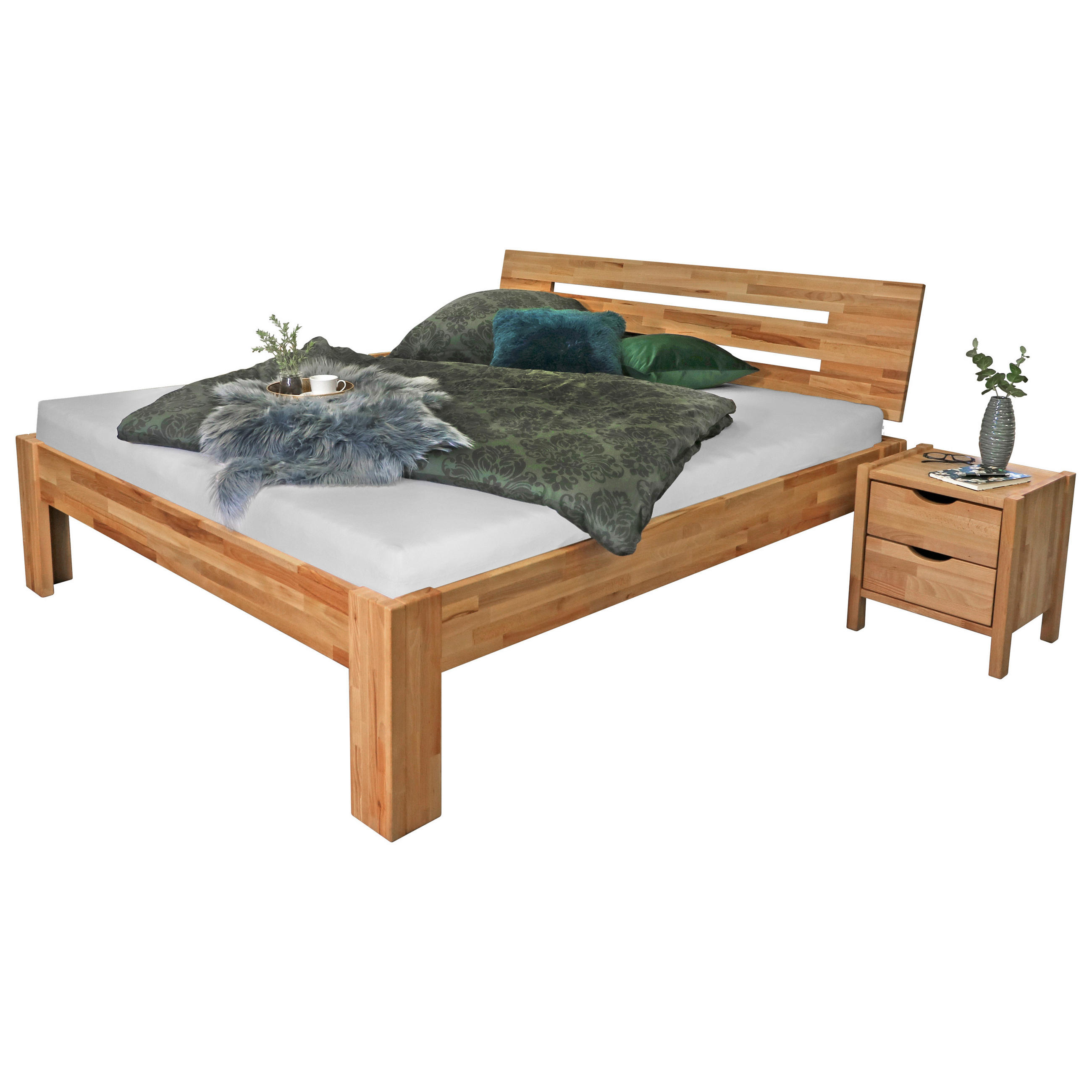 BUBEMA Solo – Massives Bett aus Kernbuche in Naturoptik, Größe: 180 x 200 cm, Kopfteil: Nr. 2 - Braun, Holz (180/200cm) - Betten-ABC