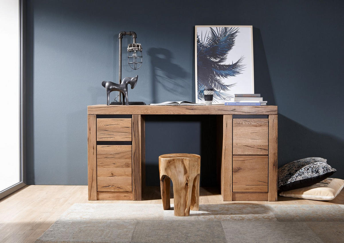 SCHREIBTISCH Wild-/Zerreiche 150x50x75 natur geölt MONTREUX #119 - Braun, Holz (50/150/75cm) - Massivmoebel24