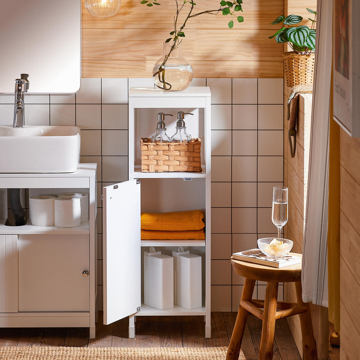 MIDISCHRANK Weiß - Weiß, Holzwerkstoff (30/89/30cm) - SoBuy