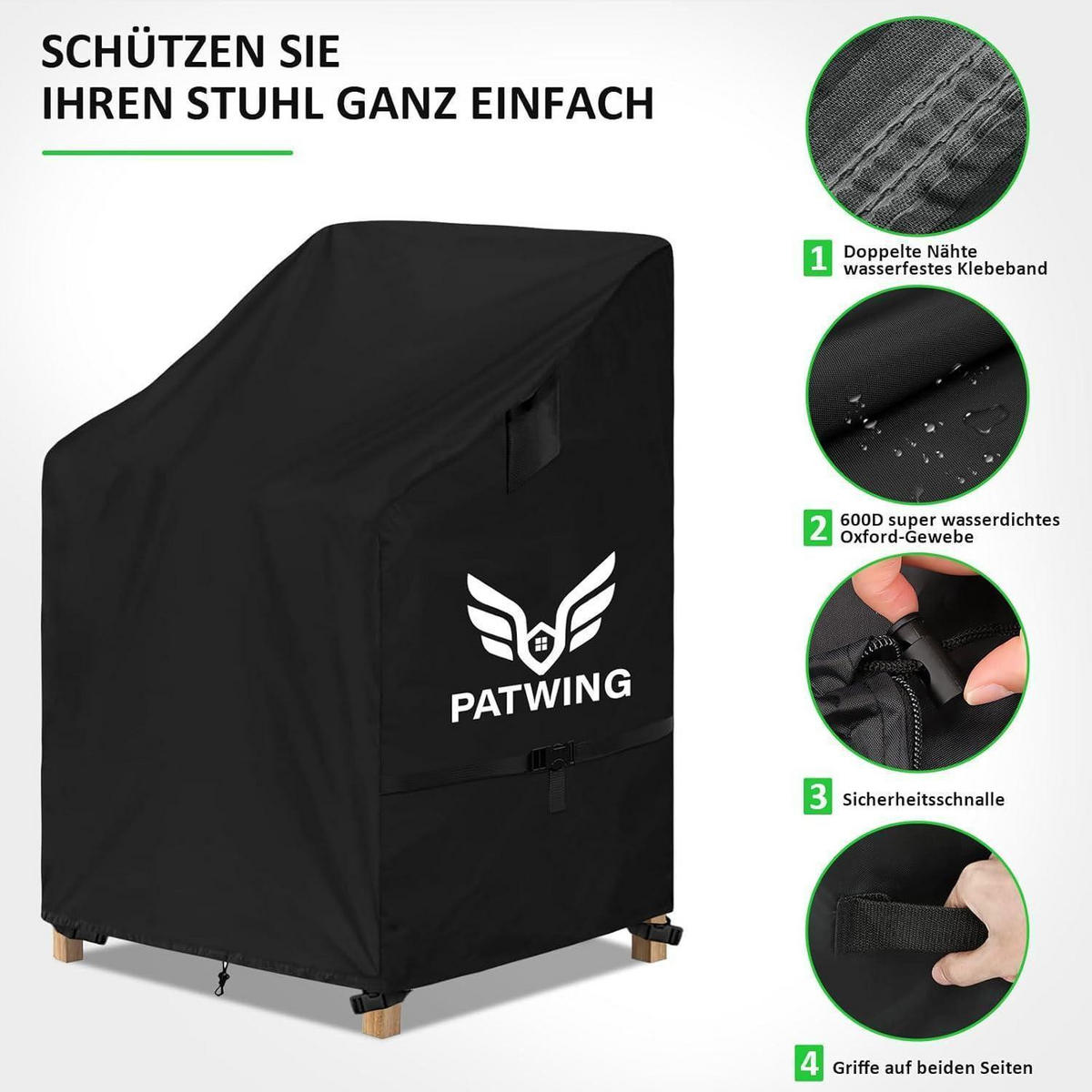 SCHUTZHÜLLE für Gartenstühle 70 x 70 x 85/125 cm - Schwarz, Kunststoff (70/125/70cm)
