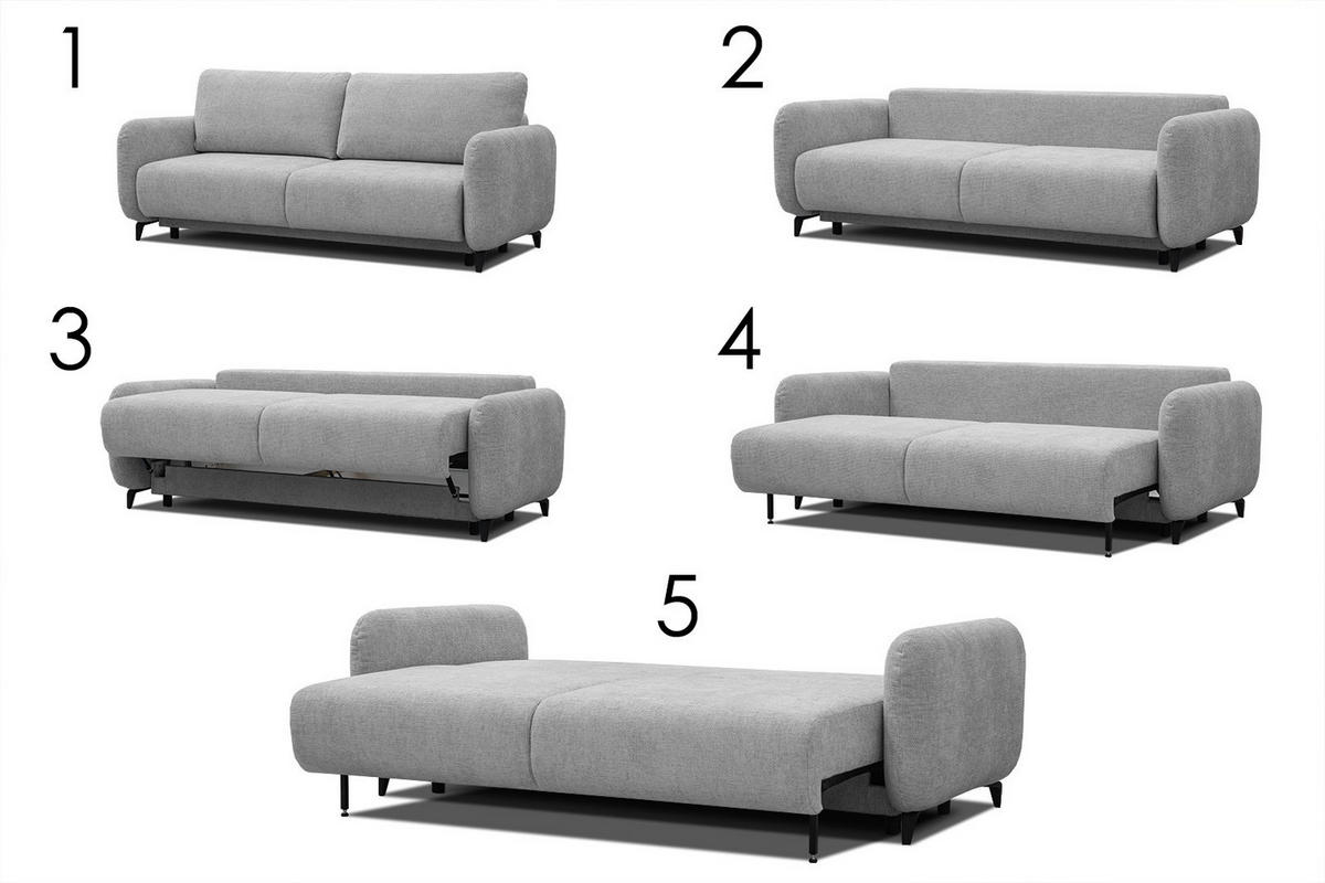 SOFA DRAKE 3-Sitzer mit Schlaffunktion, hellgrau - Hellgrau/Braun, Holz/Textil (232/90/107cm) - Courtois Laville