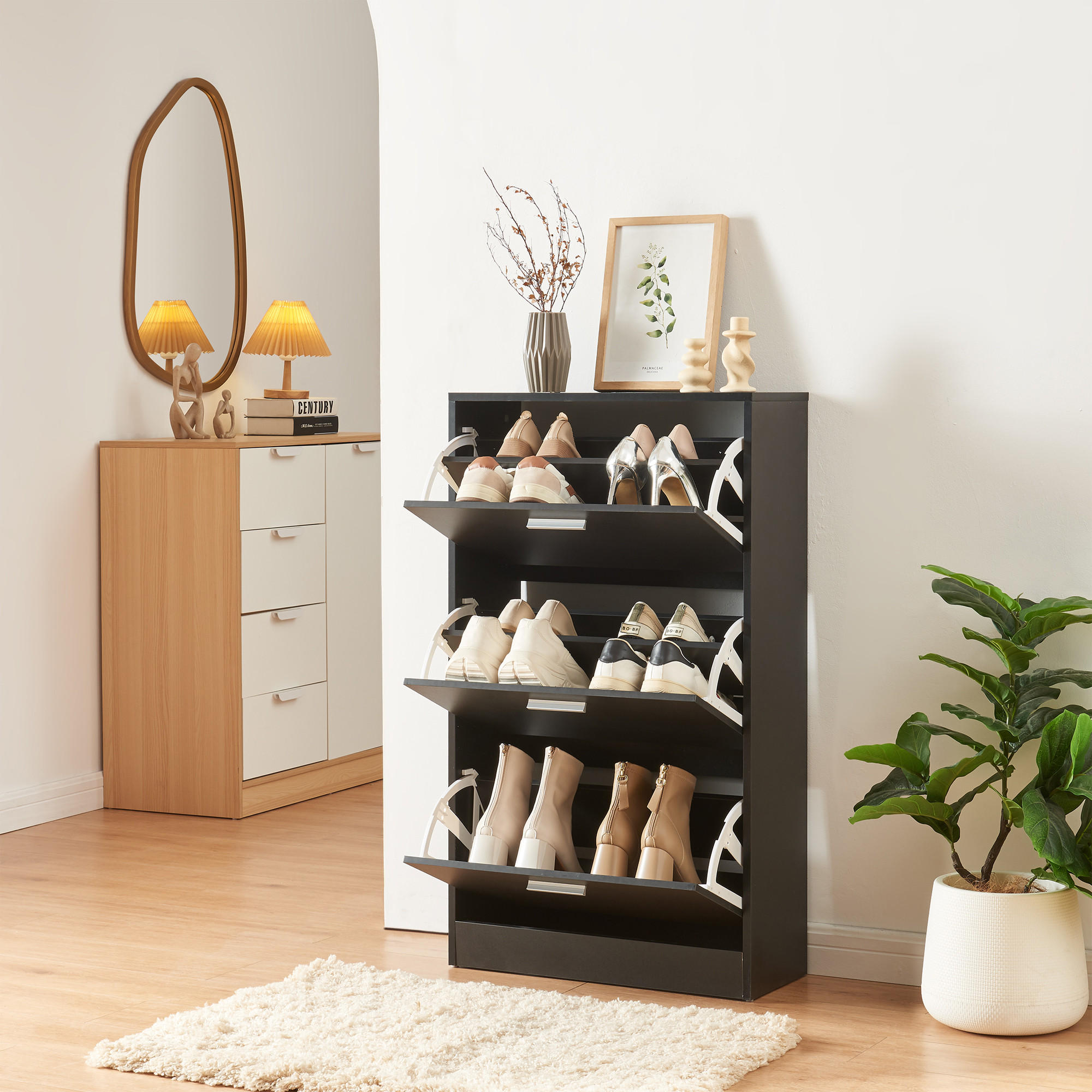 SCHUHSCHRANK Sykkylven - Schwarz, Holzwerkstoff (60/103/24cm) - [en.casa]