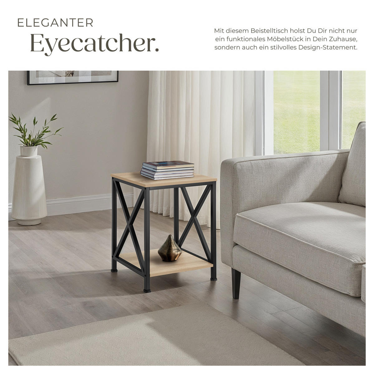 BEISTELLTISCH Carlton,40,5 x 40,5 x 52,5 cm,Industrial Holz hell, Eiche Sonoma - Naturfarben, Holzwerkstoff (40.5/40.5/52.2cm) - tectake