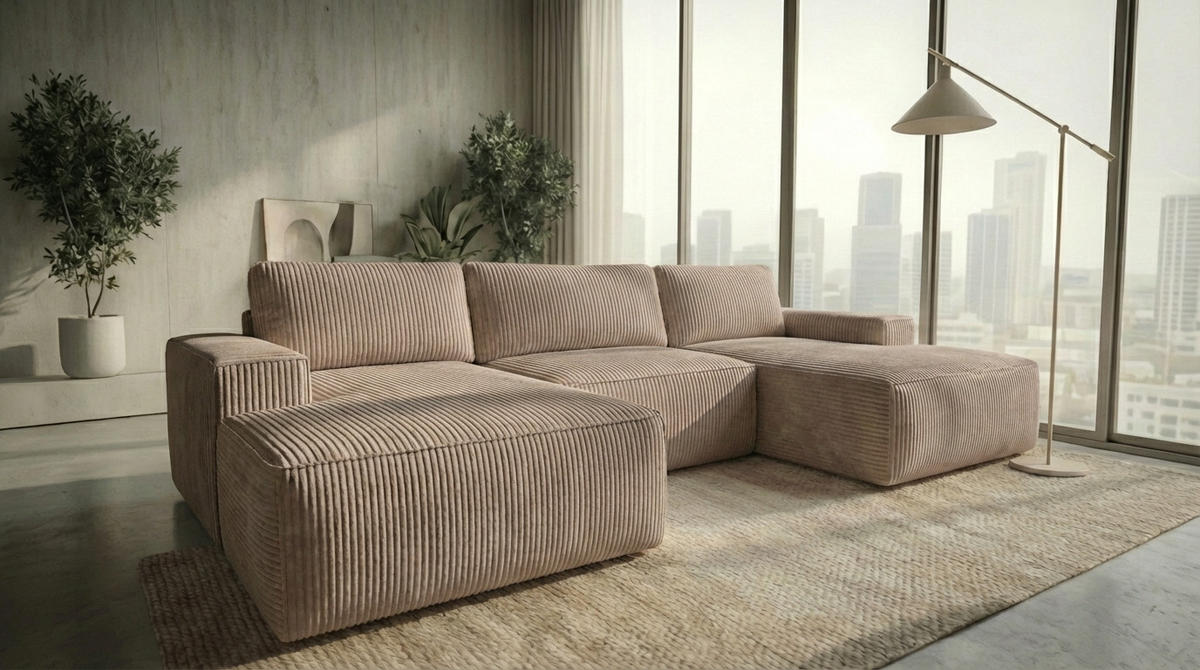 ECKSOFA EINAR 362 cm x 170 cm – Stoff: ZOOM 03 Farbe: Beige - Beige, Textil (362/170cm) - A&J MöbelLand