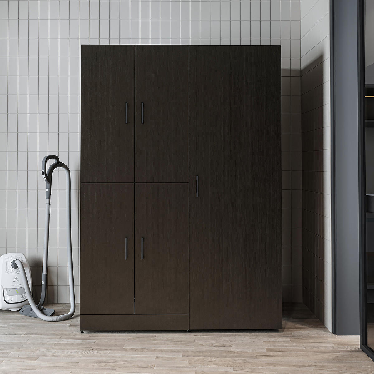 WASCHMASCHINENSCHRANK DORA-II 130cm Breit, 186cm Hoch - Schwarz, Holzwerkstoff (130/186/73.8cm)