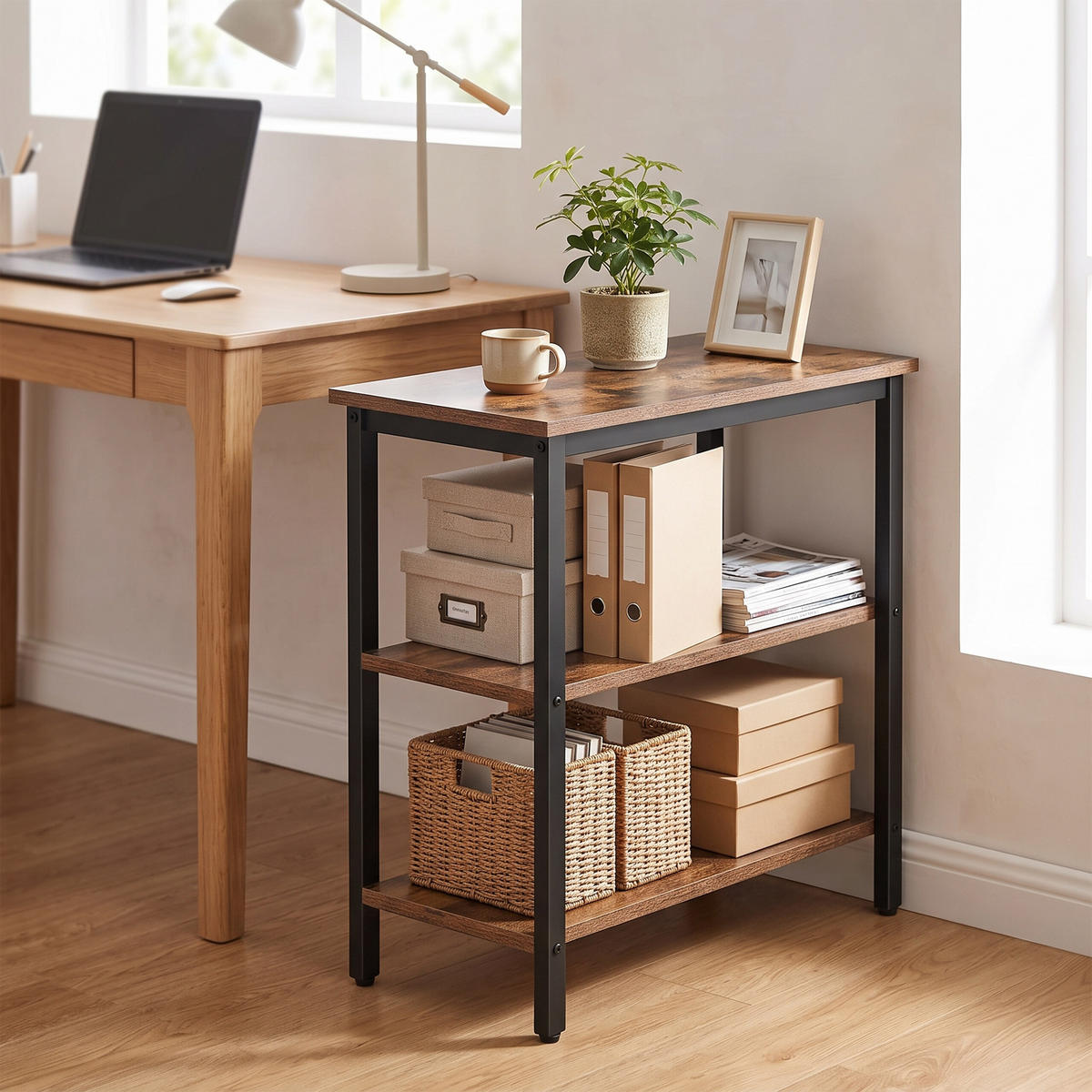 BEISTELLTISCH Vintagebraun 3 Ebenen MDF Metall - Multicolor, Holzwerkstoff/Metall (30/60/61cm) - Relaxdays