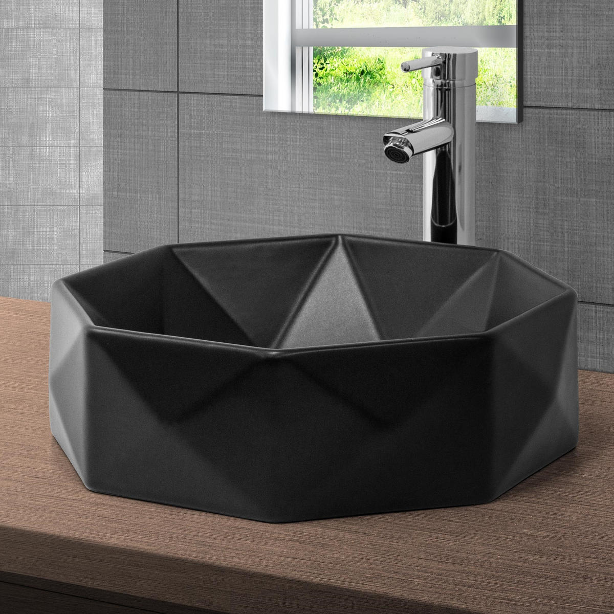 WASCHBECKEN - Schwarz, Keramik (42/13.5/42cm) - ML-DESIGN