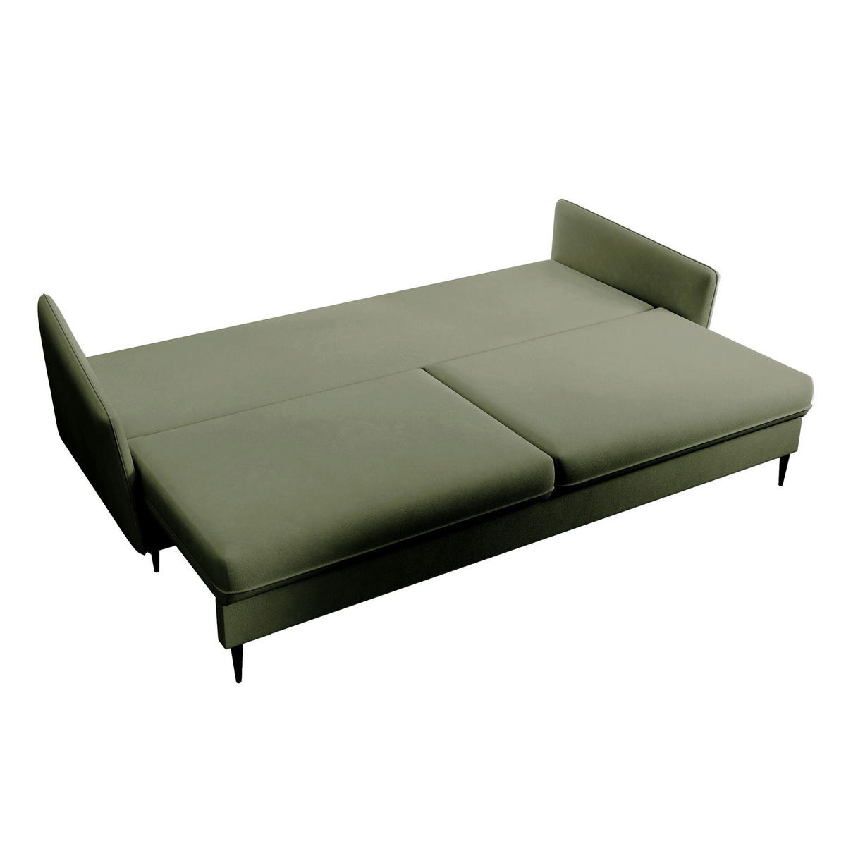 3-SITZER SCHLAFSOFA Volio Samt Olivgrün - Schwarz/Olivgrün, Textil/Metall (221/90/100cm) - Selsey