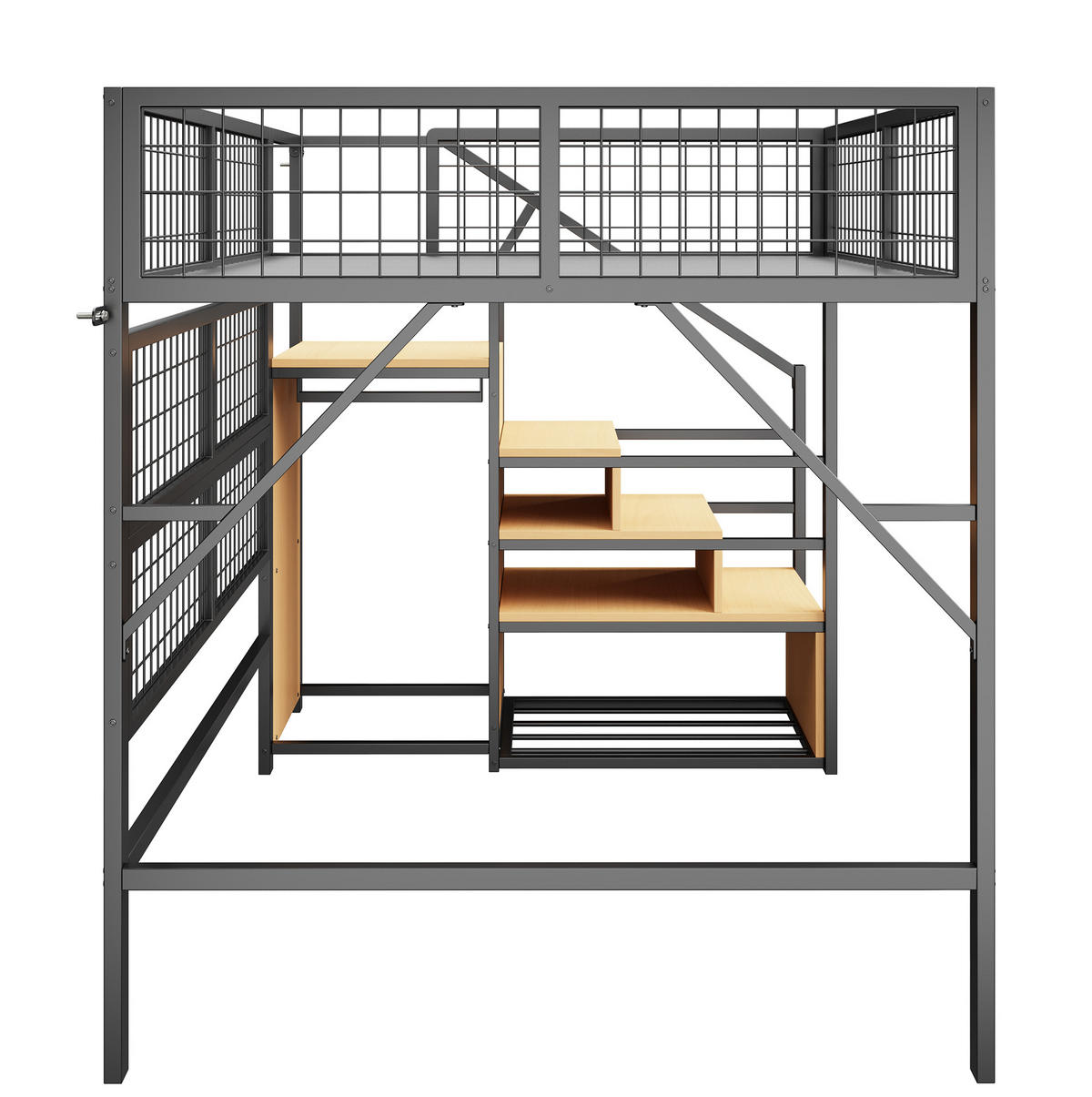HOCHBETT 140/200 cm Schwarz aus MDF und Metall mit Stauraum - Schwarz, Metall (140/200cm) - OKMYHOME