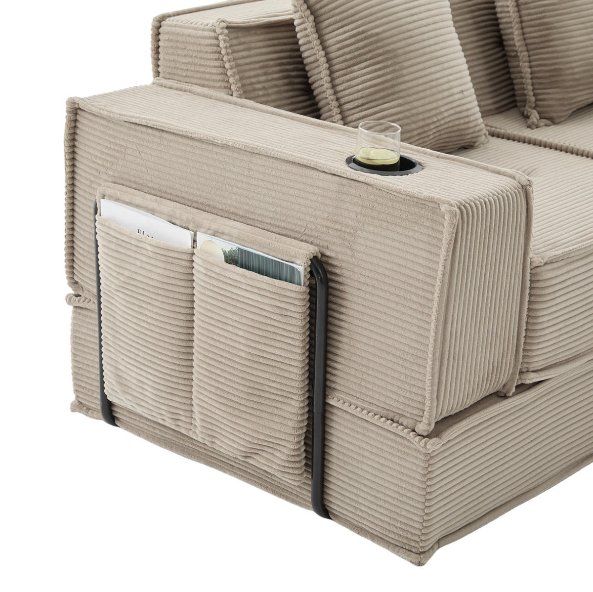 SOFA modular 162 x 78 x 66 cm Cord Khaki mit 2 Kissen - Braun, Kunststoff (78/66/162cm) - Meubliv