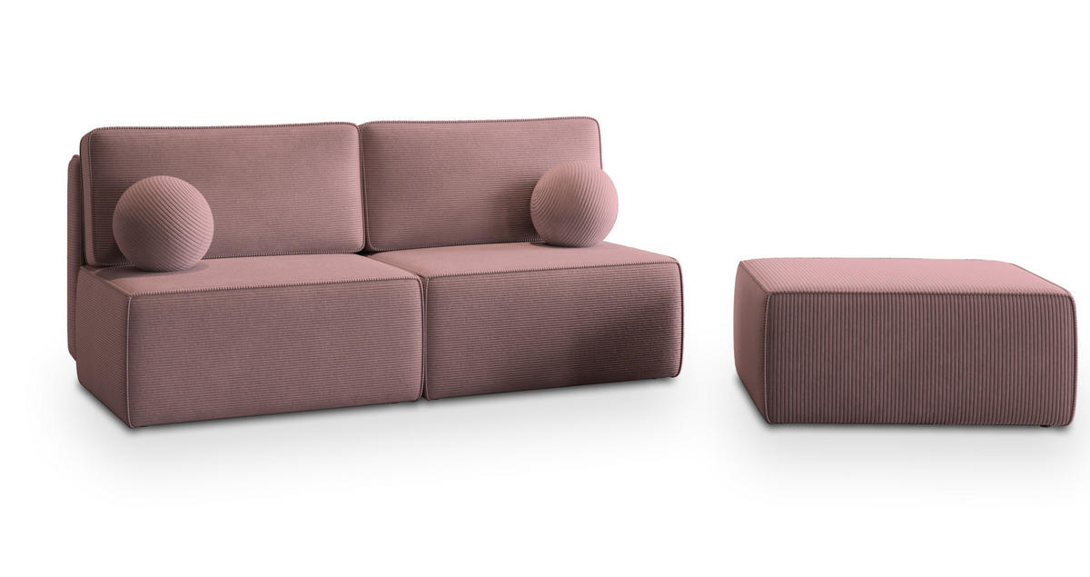 ECKSOFA VARNA P Lila Kordstoff mit Schlaffunktion - Lila, Holz (196/158cm) - MASSENO