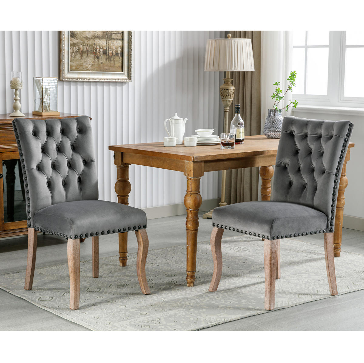 ESSZIMMERSTUHL modern Samt Grau mit Massivholzbeinen und Ziernägeln - Grau, Metall (63/95/49cm) - Meubliv