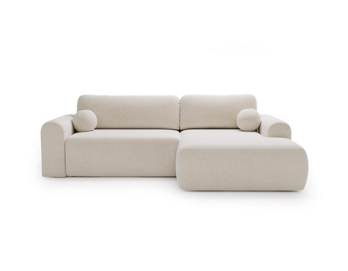 ECKSOFA Aurora Weiß, mit Schlaffunktion in Lambi Stoff, rechte seite - Weiß, Holzwerkstoff/Textil (257/177cm) - Bettso