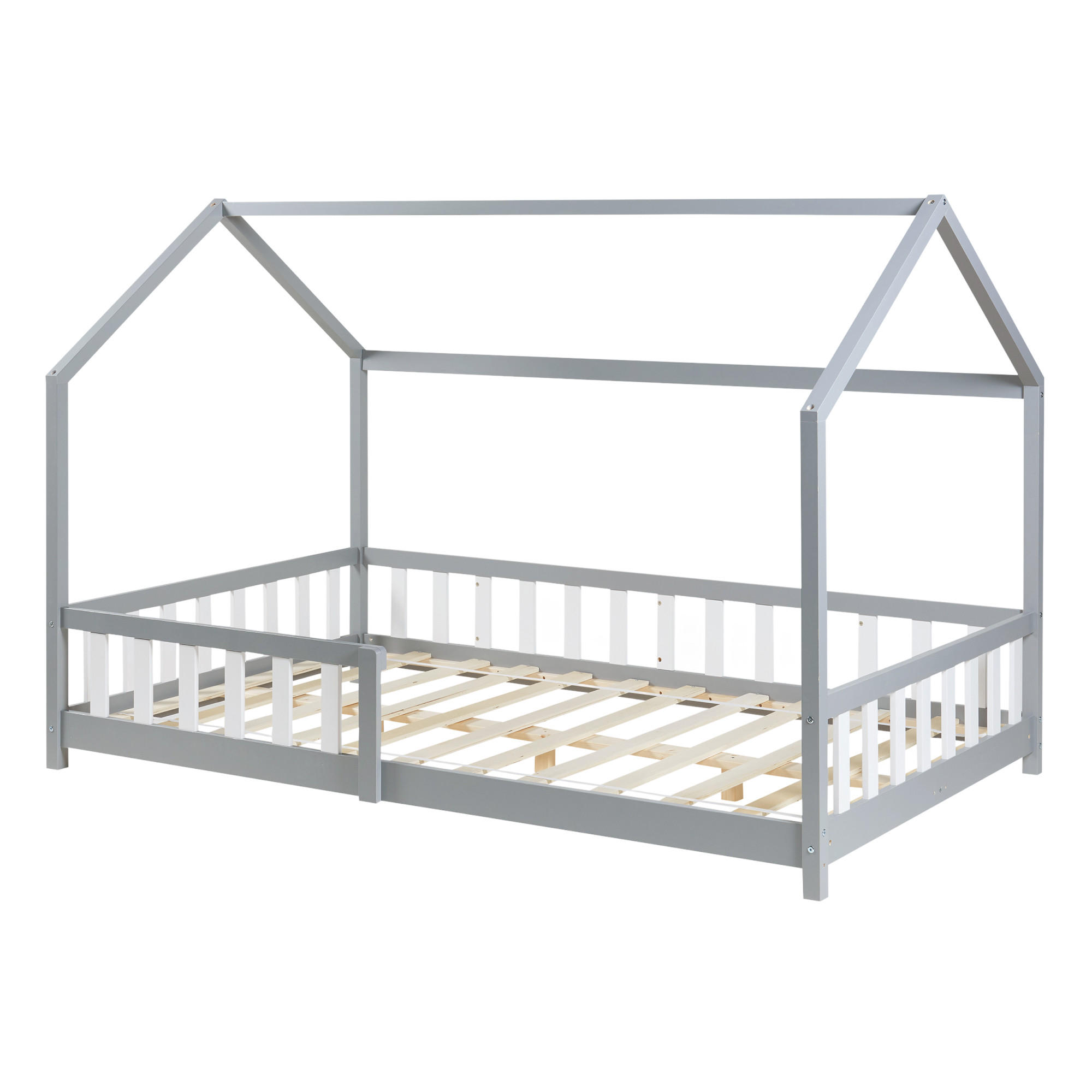 HAUSBETT Hesel - Weiß/Grau, Holz (120/200cm) - [en.casa]