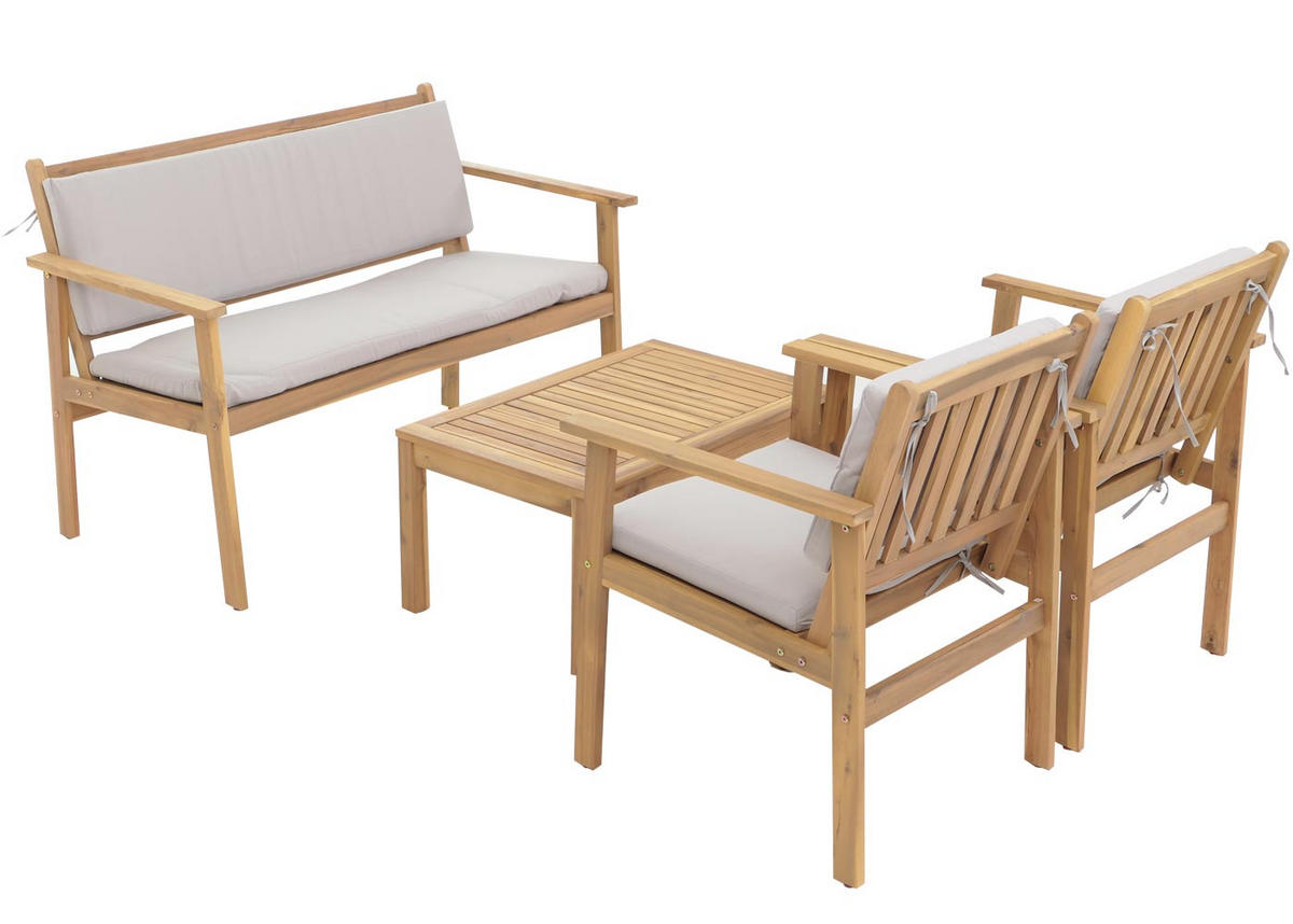 GARTEN-GARNITUR HxBxT 82x122x64cm Holz Akazie Stoff/Textil (180g/m²) Kissen Grau - Grau, Holz - PROREGAL