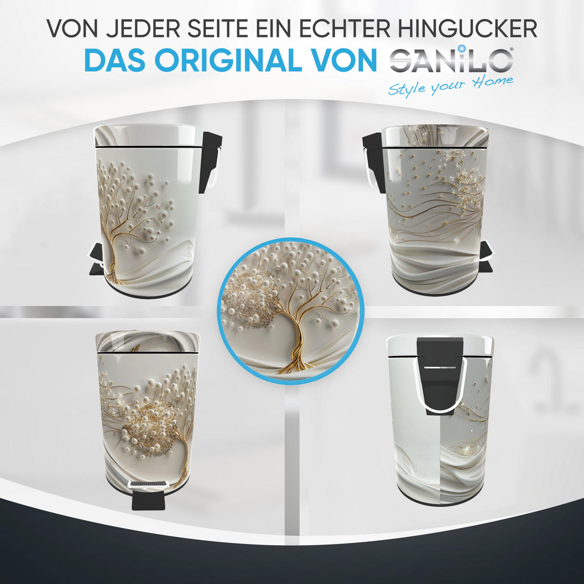 KOSMETIKEIMER Tree of Life - Weiß, Kunststoff/Metall (17/25/25cm) - Sanilo