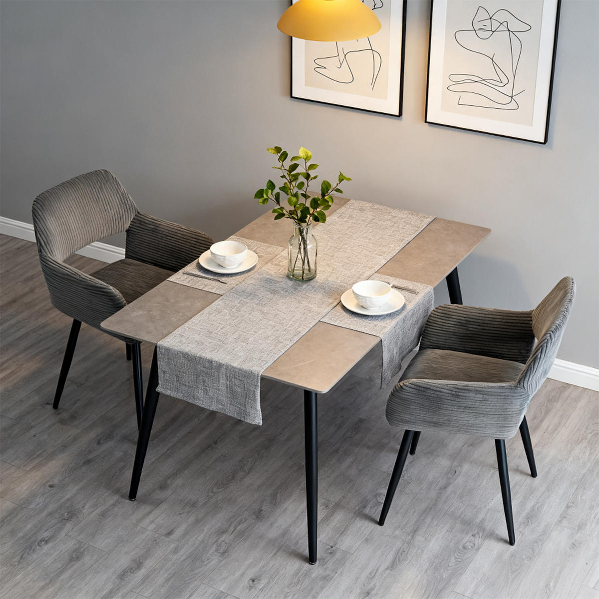 ESSZIMMERSTUHL 2er Set in Cord-Optik - Grau, Textil (56/78/56cm) - Meubles Cosy