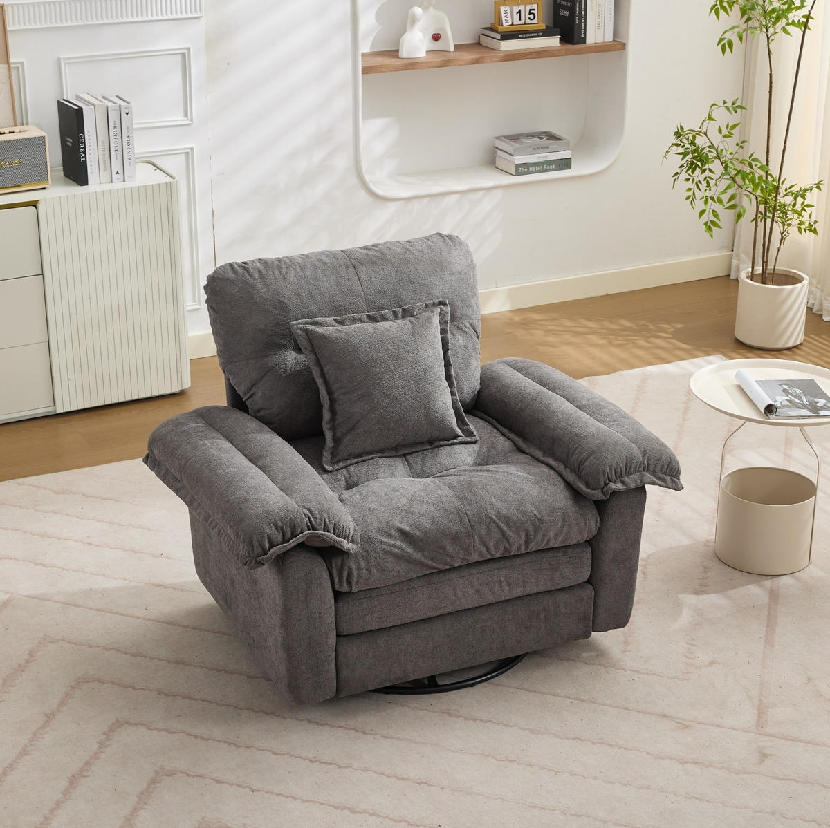 SESSEL in Grau mit 360°-Drehfunktion und Chenillebezug,84/116/96 cm - Grau, Textil (84/96/116cm) - Flora Grace