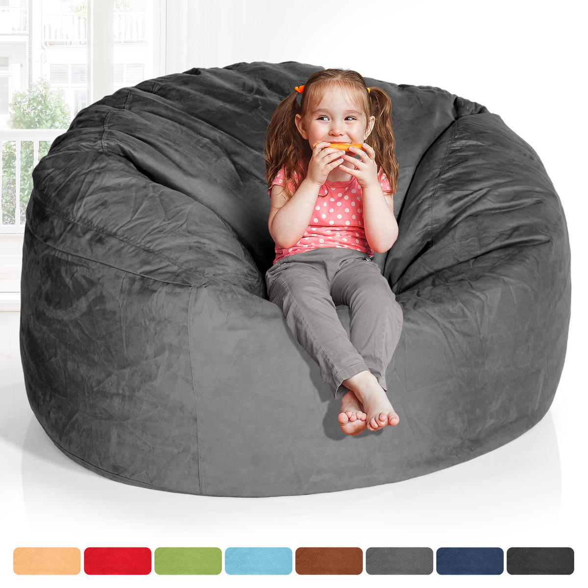 RIESEN-SITZSACK XXL JUMBO Velours 4ft - Dunkelgrau, Textil (120/70/120cm) - Green Bean