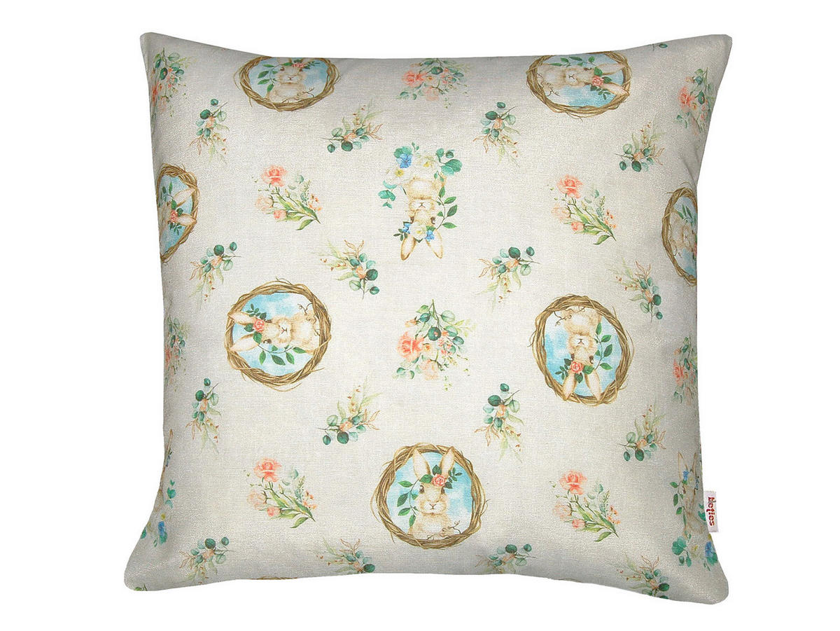KISSENHÜLLE Hase Josefine romantisches Landhaus Design Kaninchen Alloverdruck 30/50 cm - Multicolor/Weiß, Textil (50/50cm) - beties Heimtextil