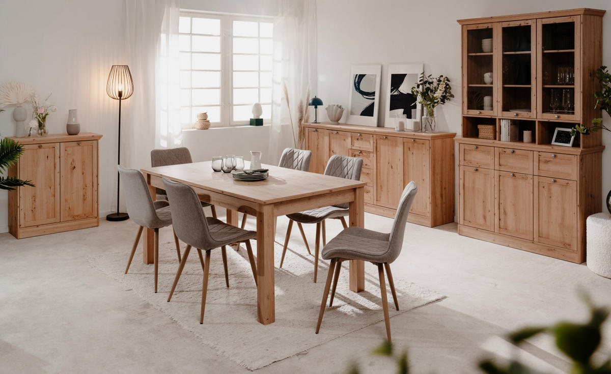 BUFFETSCHRANK Eiche Artisan 120 cm, Vitrine Landhaus - Eichefarben/Silberfarben, Glas/Holzwerkstoff (120/200/40cm) - Furn.Design