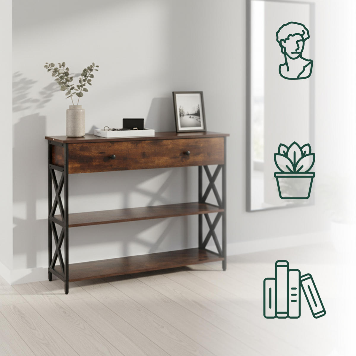 KONSOLENTISCH - Braun, Holzwerkstoff/Metall (30/100/80cm) - Relaxdays