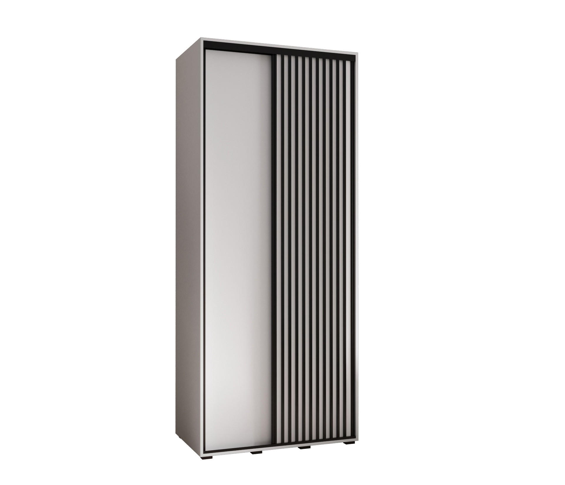 Abiks Möbel Schwebetürenschrank Weiß, Weiß, Schwarz 120x205.2x60 cm