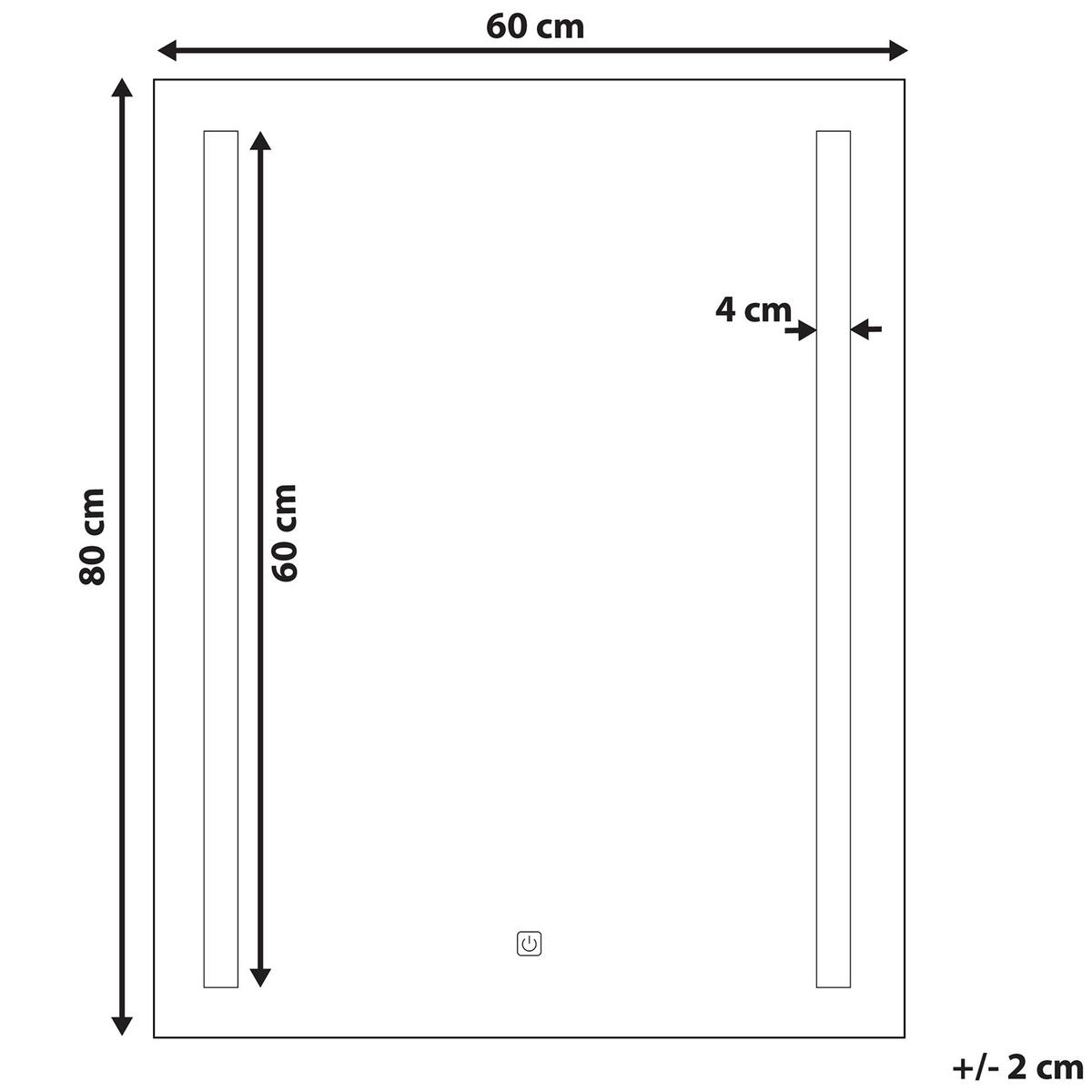 BADSPIEGEL mit LED-Beleuchtung rechteckig 60/80 cm Martinet - Silberfarben, Kunststoff (60/80/4cm) - Beliani
