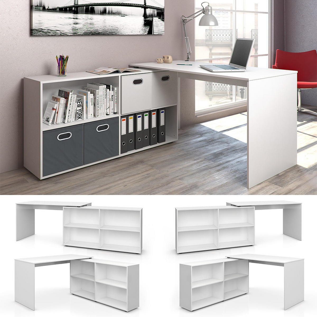 ECKSCHREIBTISCH FlexPlus Weiß 137 x 60 cm - Weiß, Holzwerkstoff (60/137/75.4cm) - Vicco