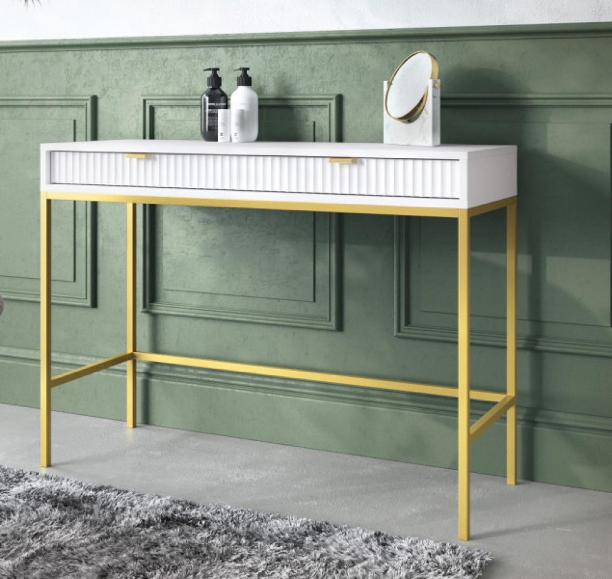 KONSOLENTISCH Weiß NEW Goldfarben Mit Metallgestell - Weiß, Holzwerkstoff (50/50/77cm) - Sepro Meble