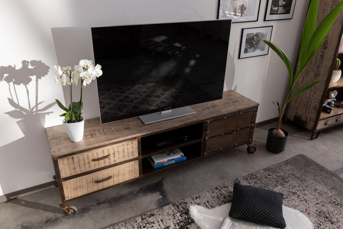 TV-BOARD Mango 190x40x60 braun lackeirt HEAVY INDUSTRY #231 - Braun, Holz (190/60/40cm) - Massivmoebel24