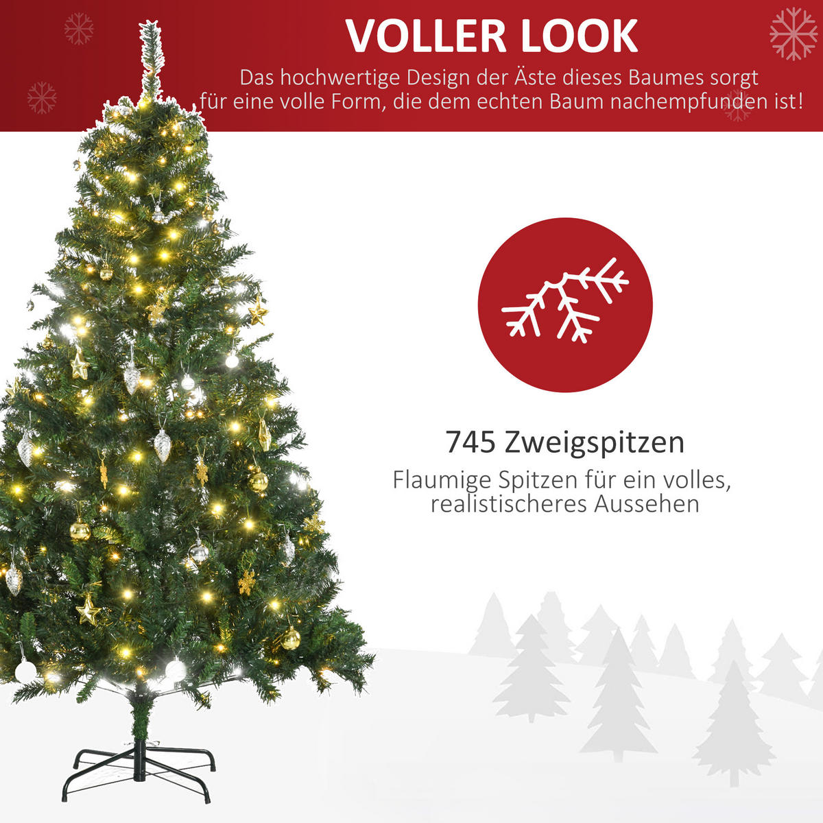 WEIHNACHTSBAUM Tannenbaum Christbaum LED Lichtfaser Baum Stern - Grün, Kunststoff/Metall (180cm) - HOMCOM