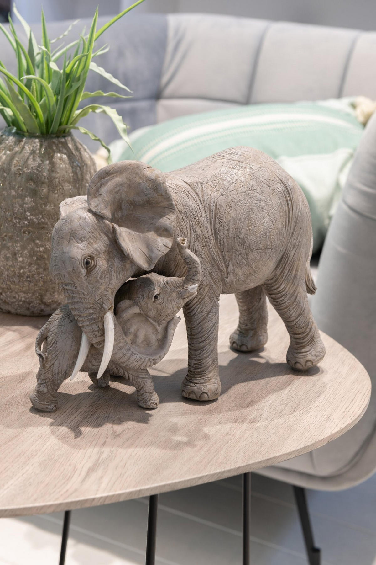 DEKO ELEFANT - Grau, Glas/Naturmaterialien (14/20.5/28.5cm) - J-Line