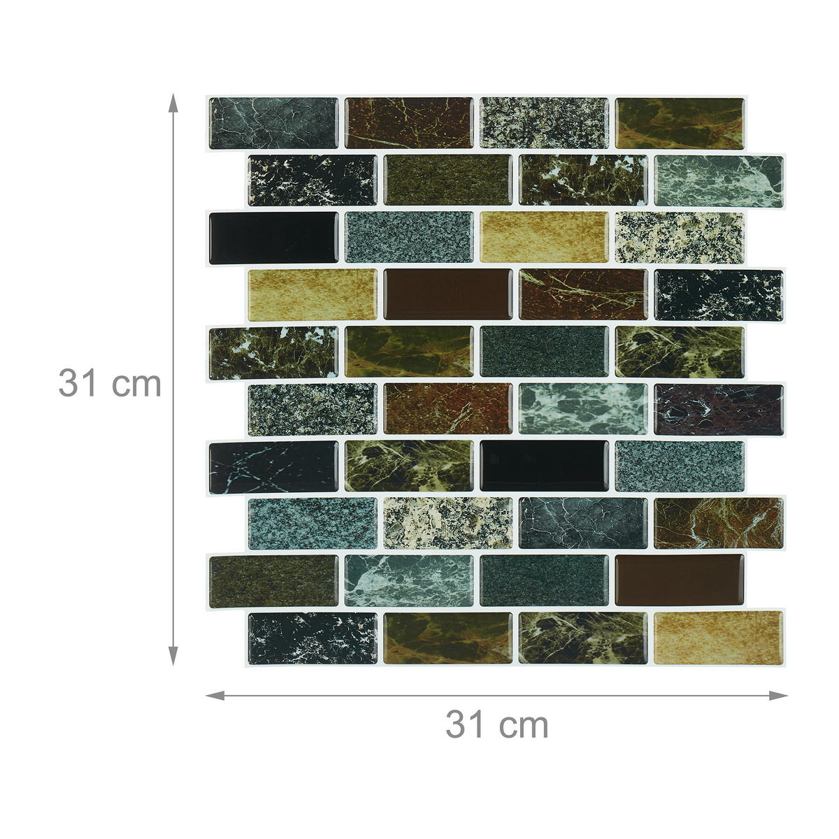 10xFLIESENAUFKLEBER - Multicolor, Papier/Kunststoff (31/31/0.1cm) - Relaxdays