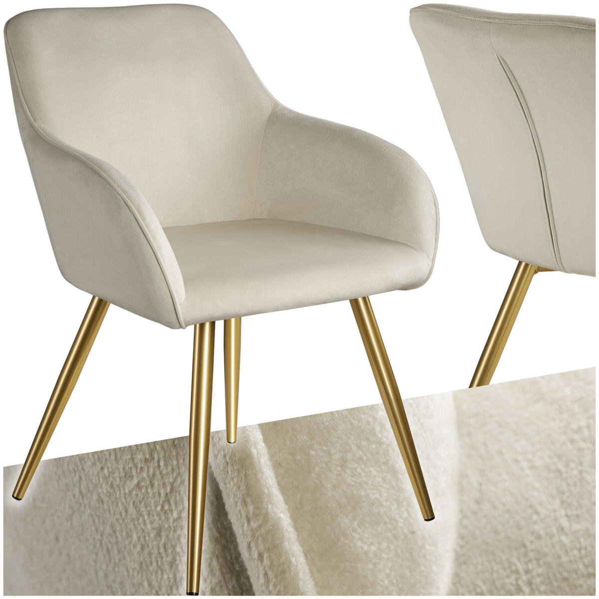 ESSZIMMERSTUHL 1er Set Marilyn 58 x 62 x 82 cm creme/gold - Goldfarben/Creme, Textil (58/82/62cm) - tectake