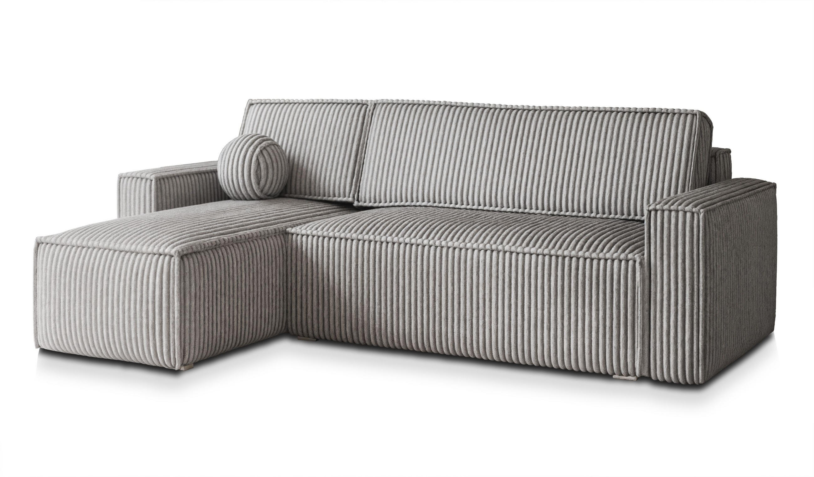 ECKSOFA RAVELO T Hellgrau Kordstoff mit Schlaffunktion - Hellgrau, Holz (240/140cm) - MASSENO