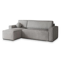 ECKSOFA RAVELO T Hellgrau Kordstoff mit Schlaffunktion - Hellgrau, Holz (240/140cm) - MASSENO