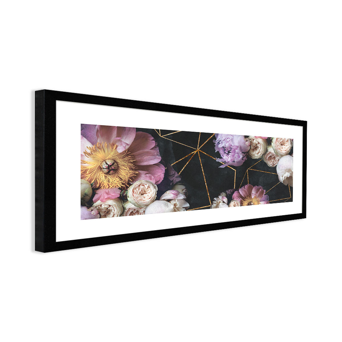 POSTER mit Rahmen 70x30 cm Blumen Gold schwarz - Goldfarben, Holz (71/30cm) - artissimo
