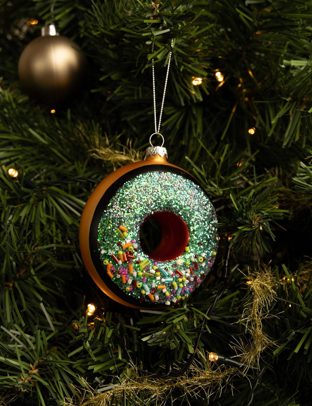 WEIHNACHTSKUGEL Donut Braun/Blau 10 cm - Braun, Glas (4/10/1cm)