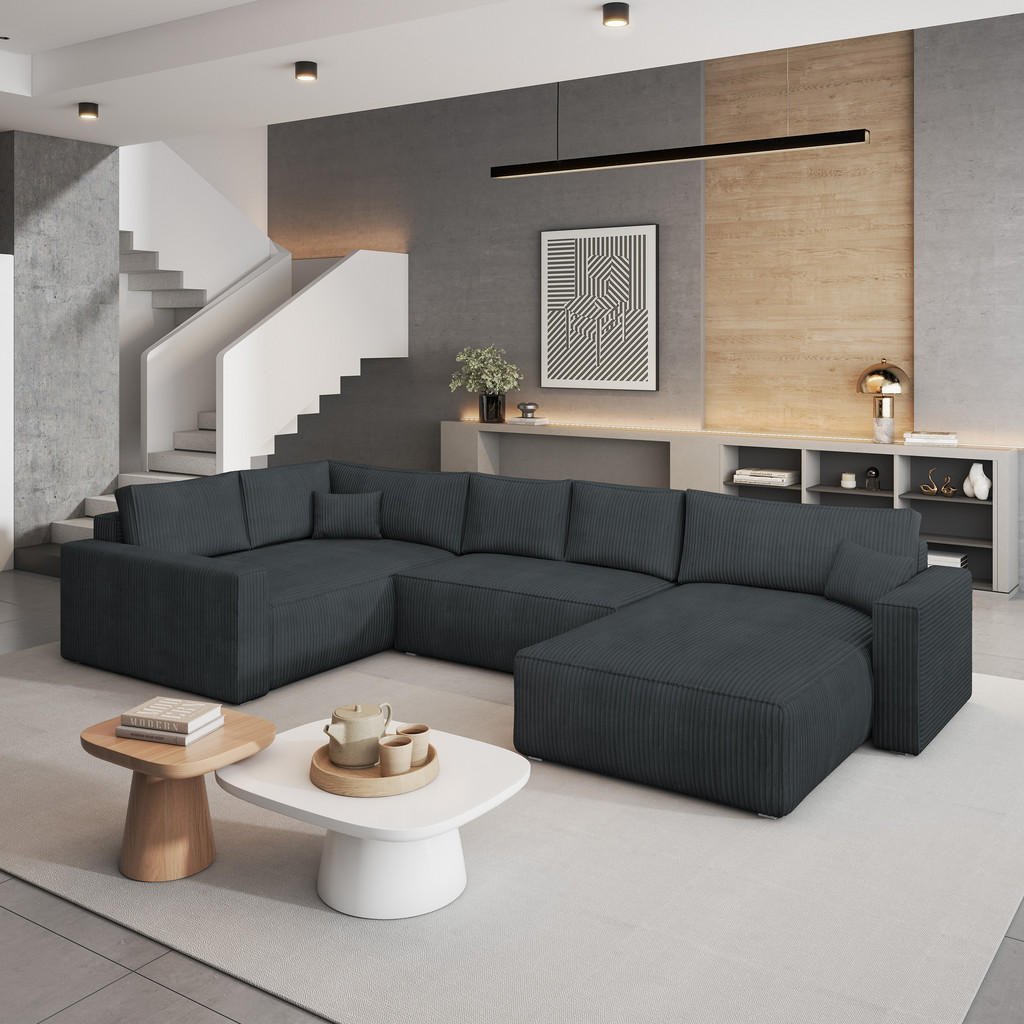 Thumbnail - Masseno Wohnlandschaft, Graphit, Holz, 5-Sitzer, U-Form, 365x83x194 cm, Wohnzimmer, Sofas & Couches, Wohnlandschaften, W...