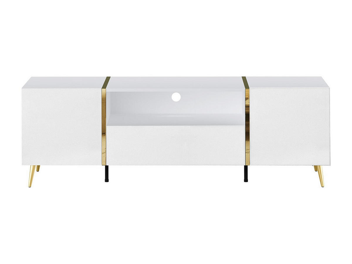 TV-BOARD - 158cm x 41cm - Holzspan - weiß, goldfarben - MARZIALO - Weiß, Holz (158/51.8/41cm) - Vente-Unique