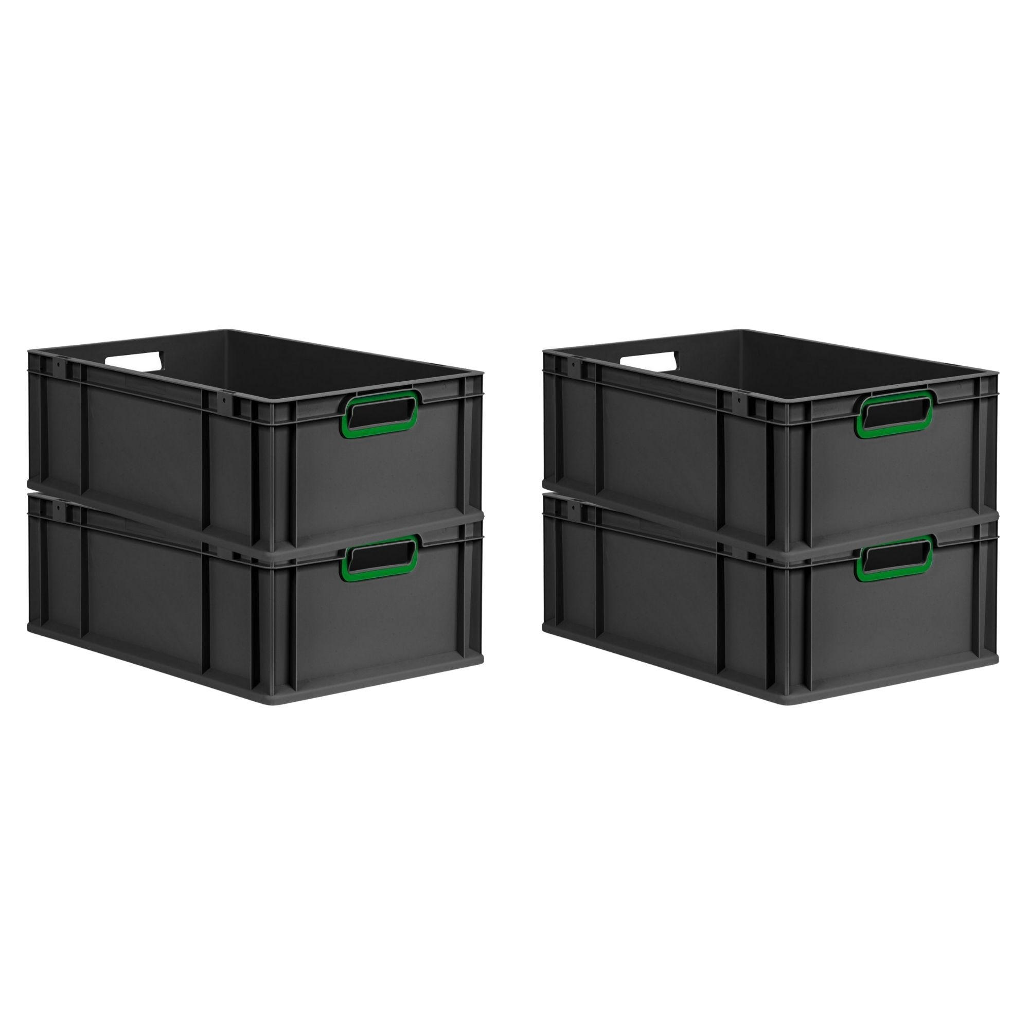 EUROBOX 4x NextGen Color 22x40x60 cm 44 Liter Griffe grün offen, Schwarz - Schwarz/Grün, Kunststoff (40/22/60cm) - PROREGAL